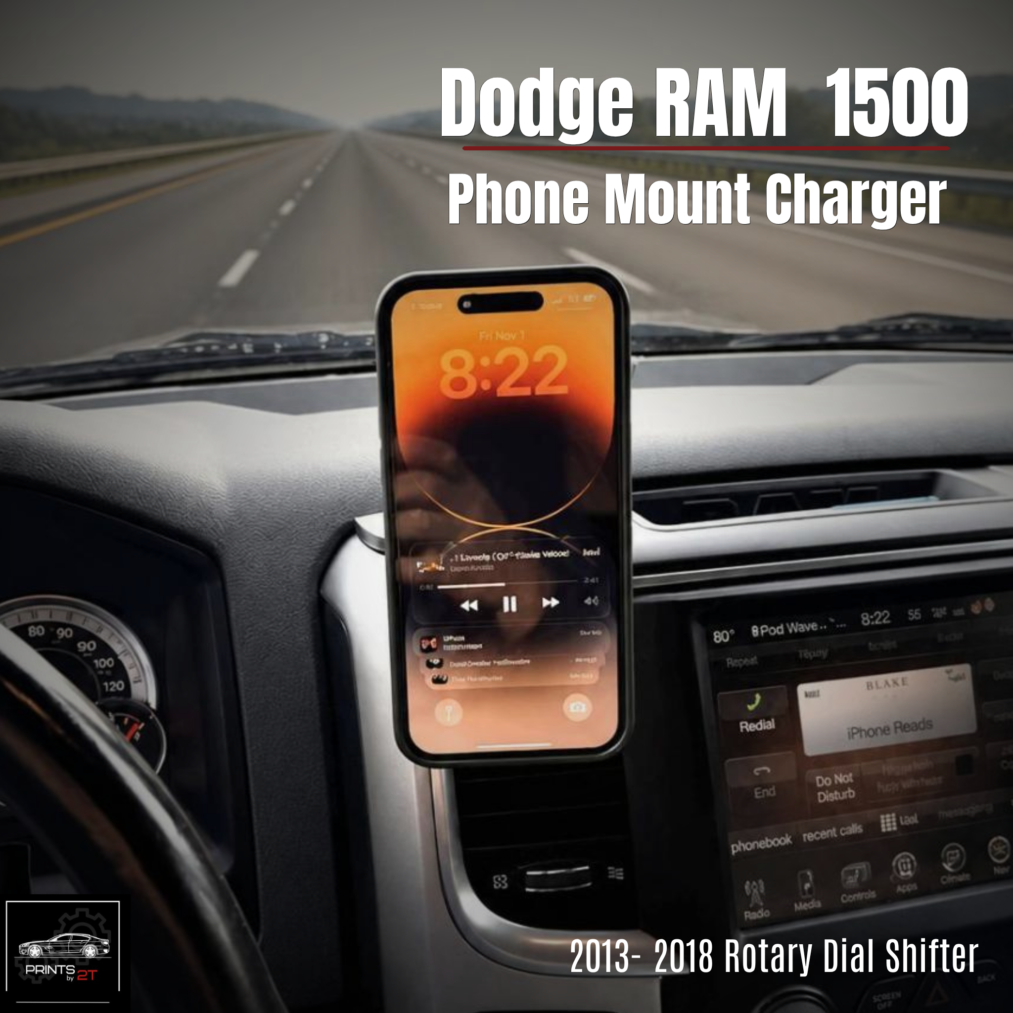 Dodge RAM 1500 (2013–2018 Rotary Dial Shifter) Custom Phone Mount/Charger
